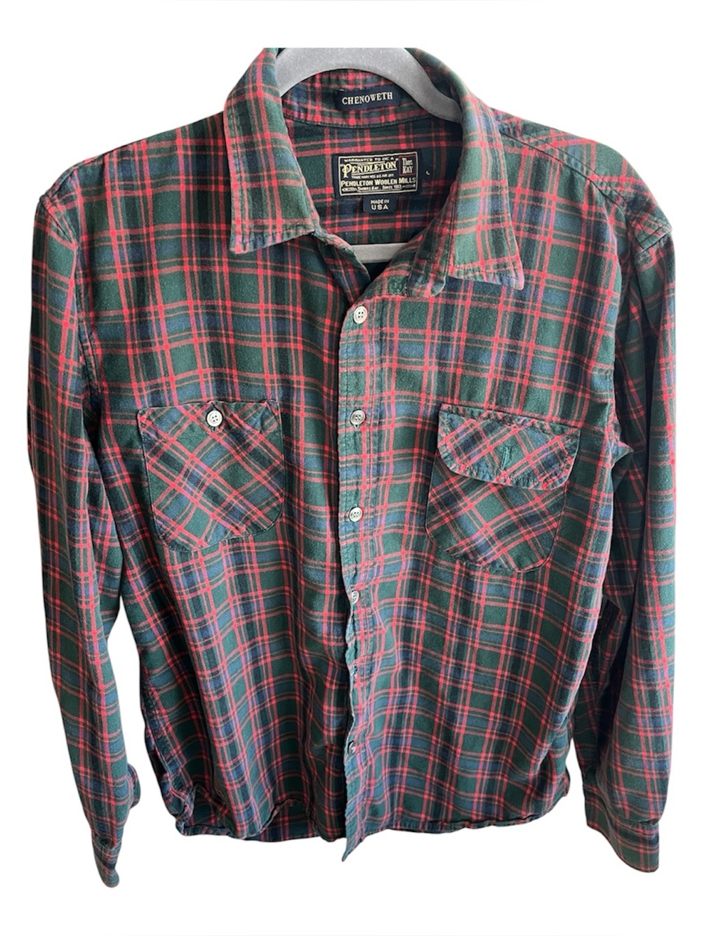 Pendleton Women's Plaid Button-Down Shirt in Red Green USA Chenoweth Size Large